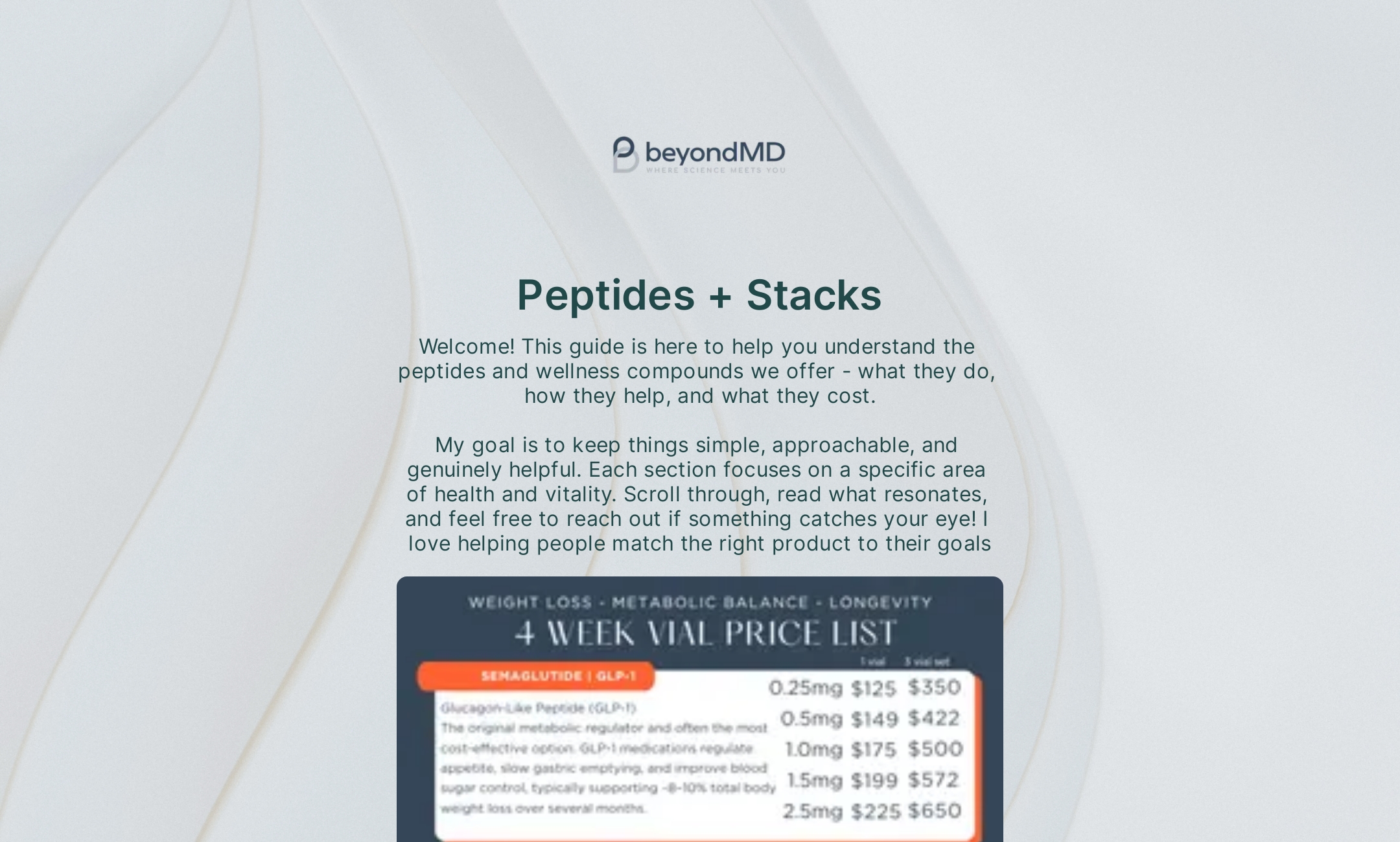 Peptides + Stacks' Flowpage