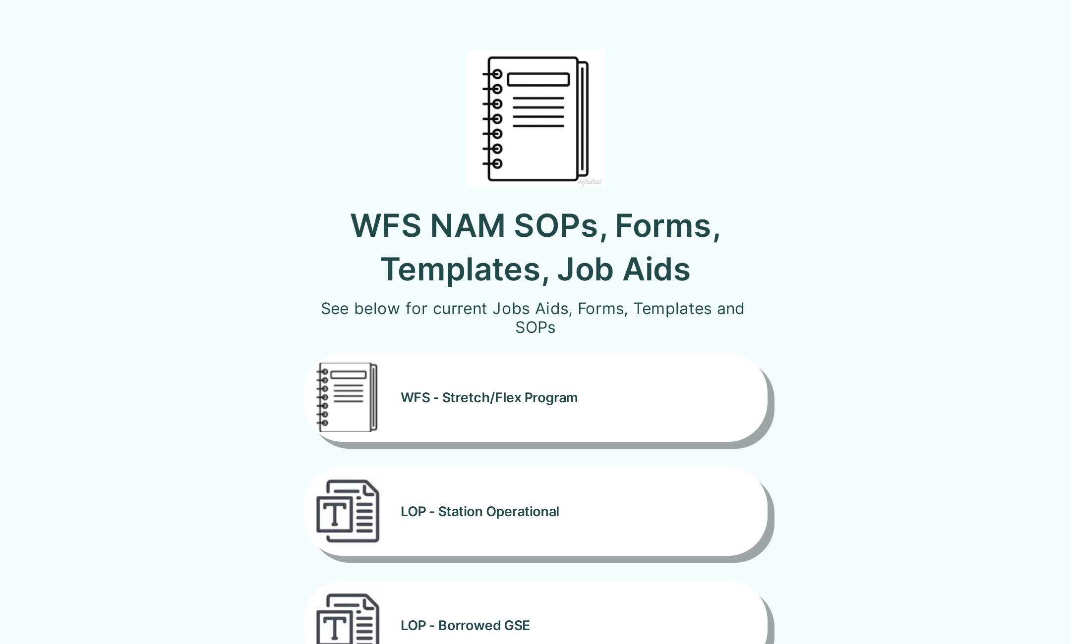WFS NAM Job Aids, Forms, Templates' Flowpage