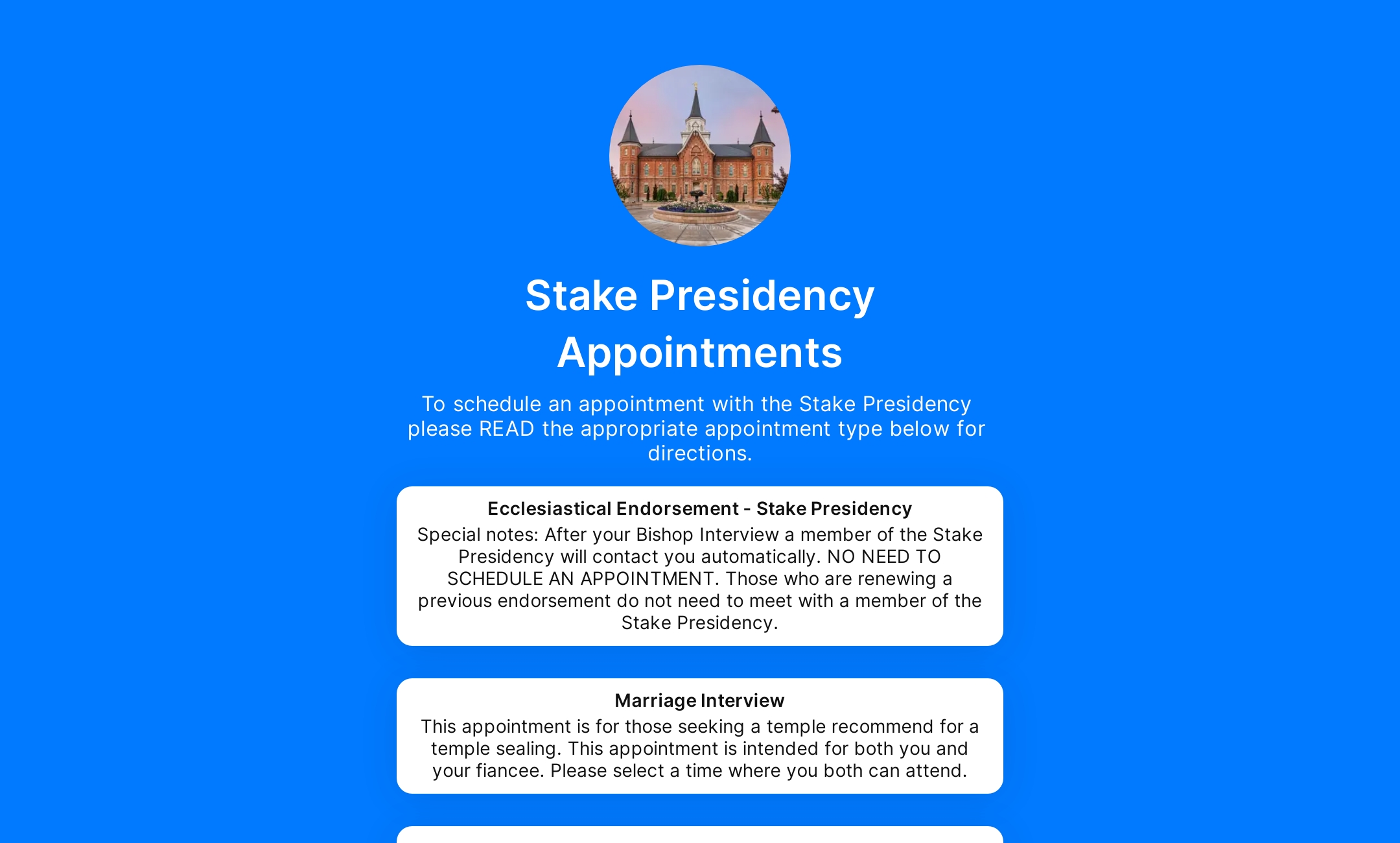 Stake Presidency Appointments' Flowpage
