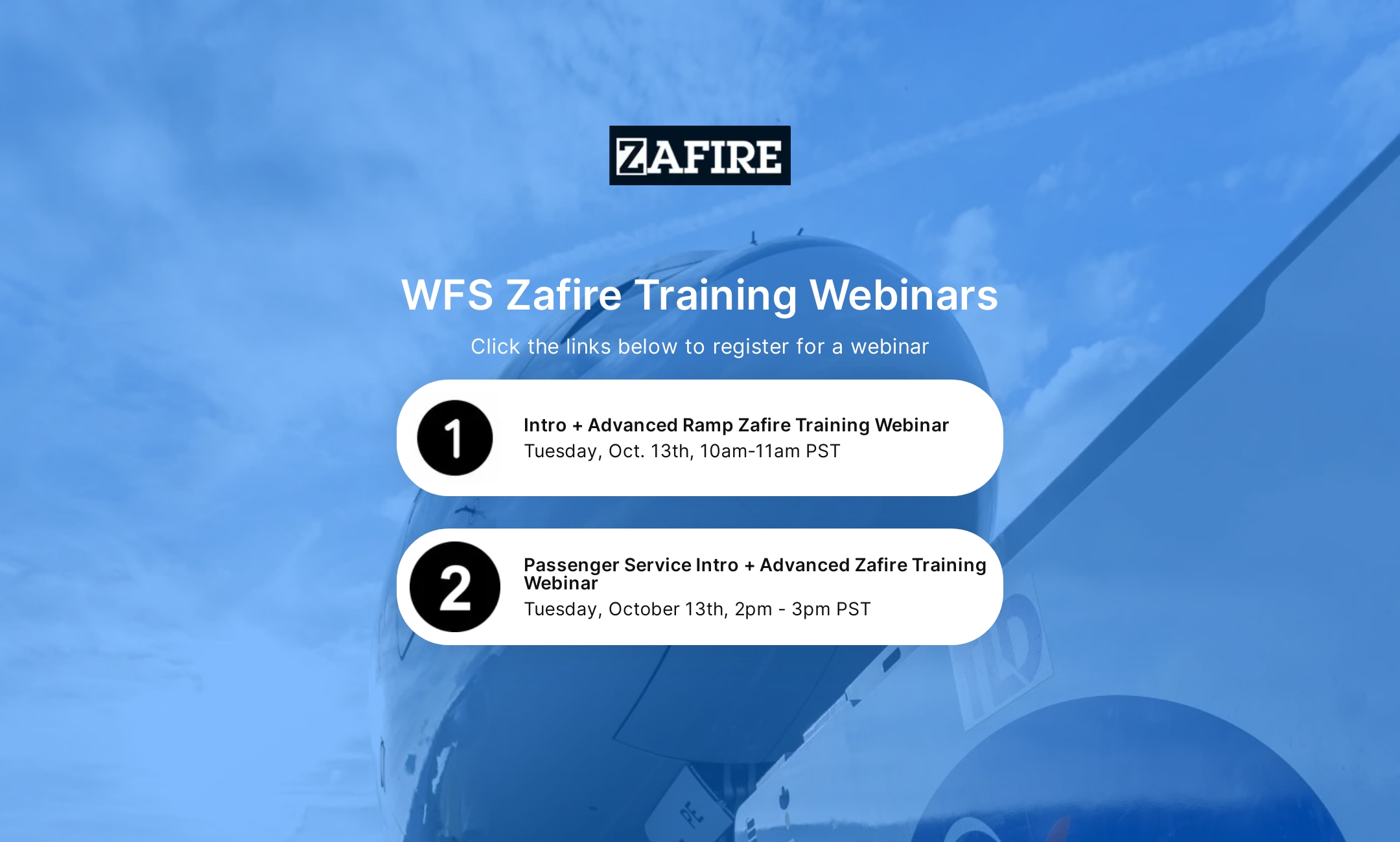 WFS Zafire Training Webinars' Flowpage
