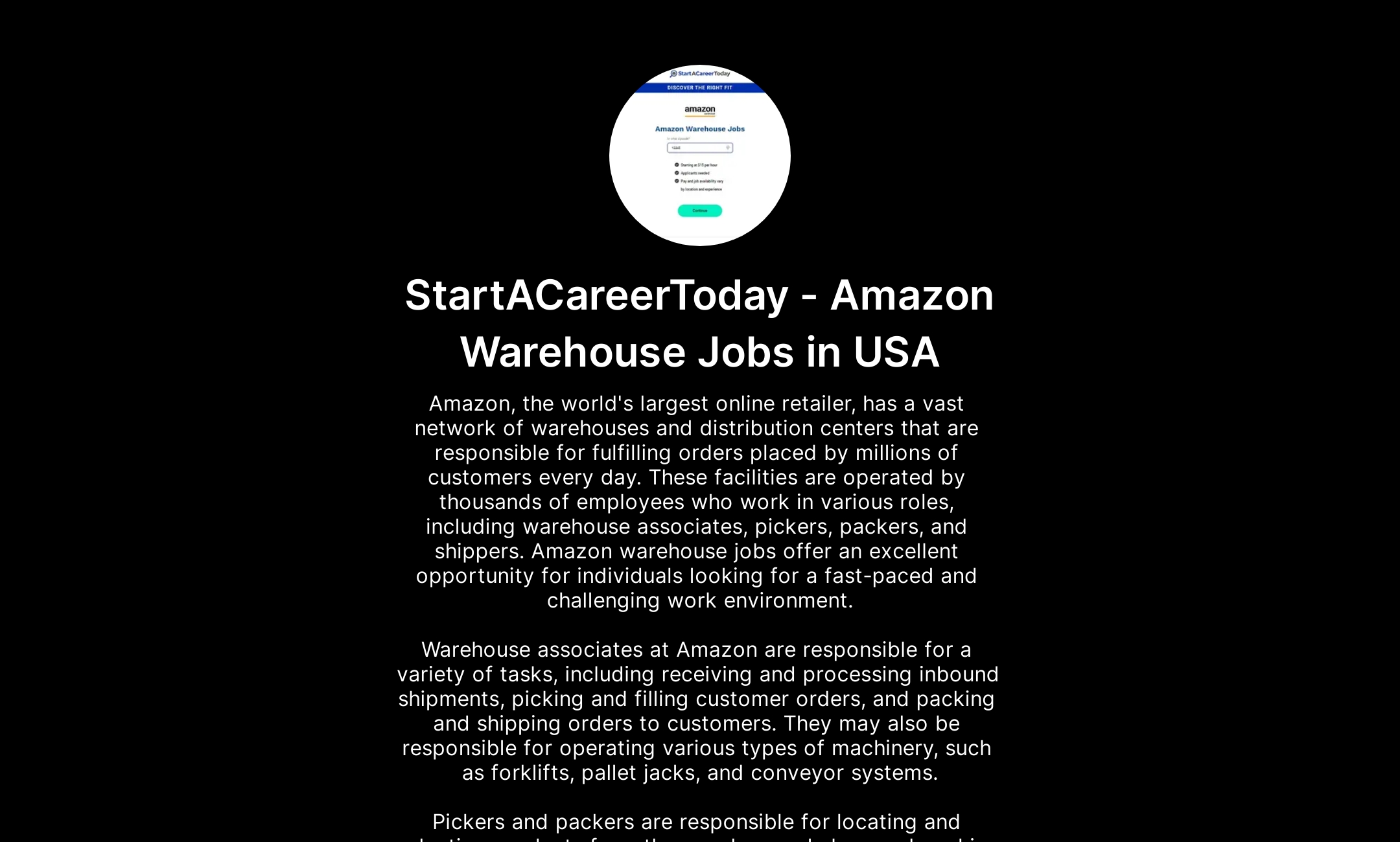 StartACareerToday Amazon Warehouse Jobs in USA's Flowpage